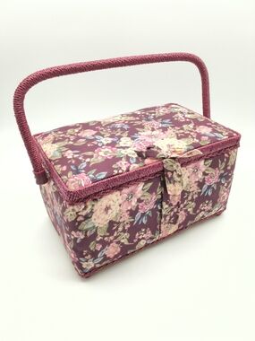 Floral Fabric Sewing Basket Organizer with Handle
